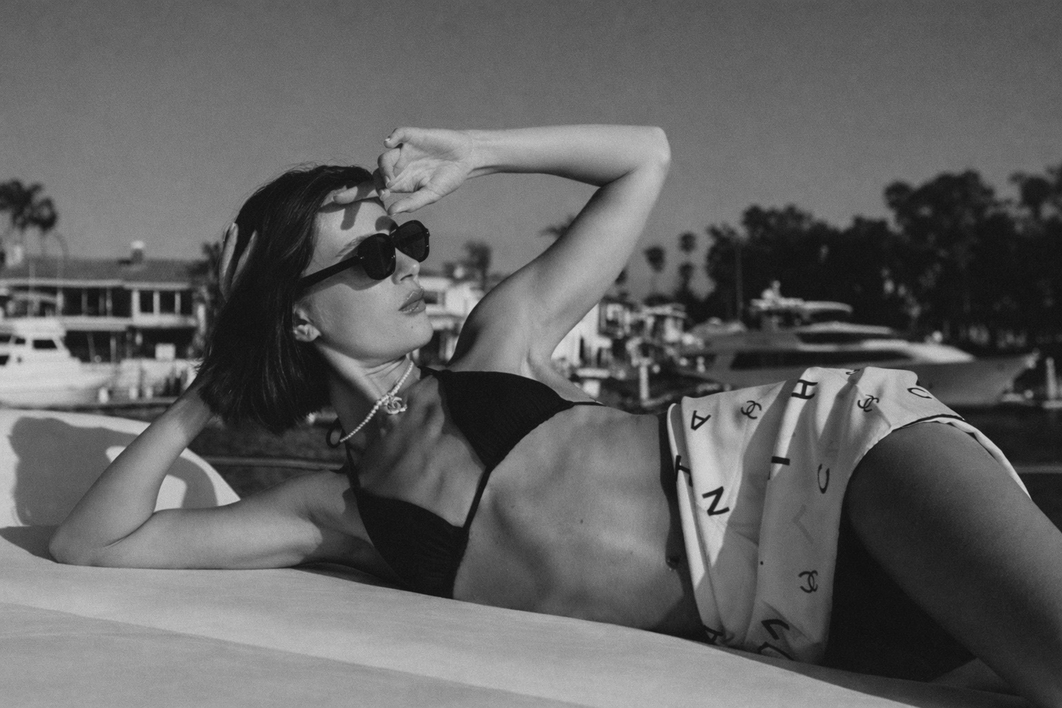 CHANEL independent campaign concept, reclining fashion portrait